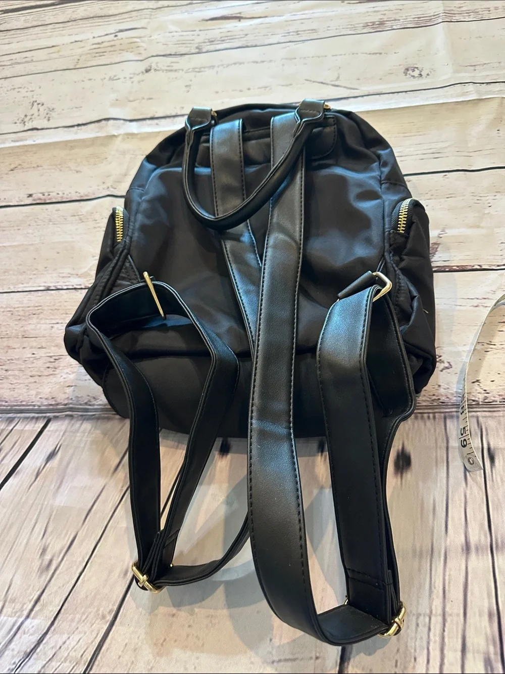 Classic Black Nylon Backpack with Gold Hardware - Women Bags